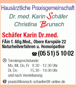 Schäfer Karin Dr.med. Fachärztin für Allgemeinmedizin