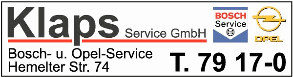 Klaps Service GmbH, Bosch- und Opel-Service Tel.: (0 59 71) 79 17-0