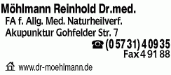 Möhlmann Reinhold Dr.med. Facharzt für Allgemeinmedizin-Naturheilverfahren