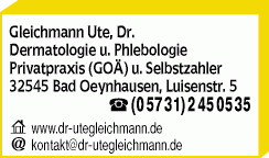 Gleichmann Ute Dr. Fachärztin für Dermatologie u. Phlebologie, Ästhetische Medizin