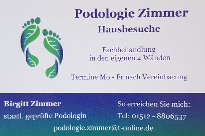 Visitenkarte Podologie Zimmer, Med. Fußpflege, Hausbesuche