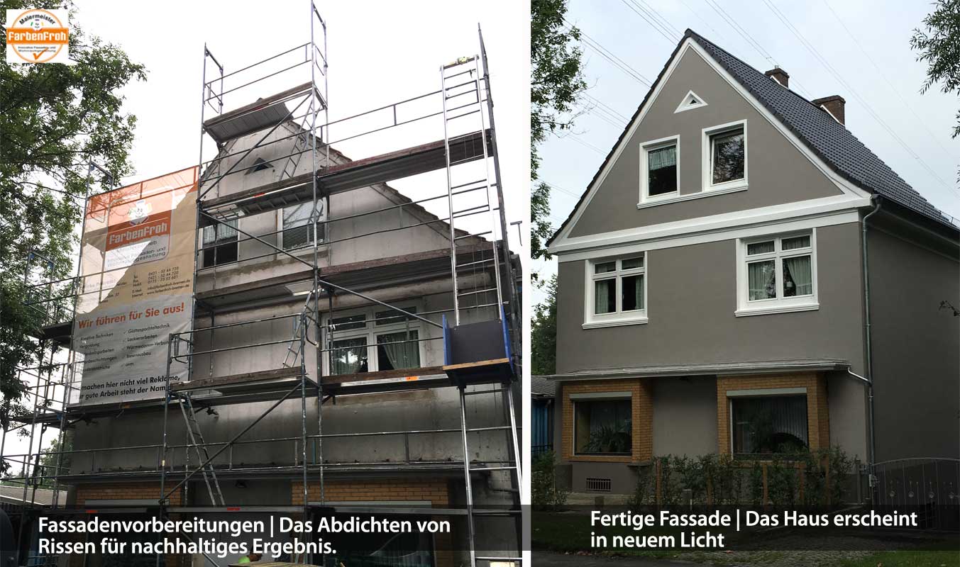 Jeder Fassade verdient individuelle Bahandlung, damit Sie auch nach 20 Jahren noch Freude an Ihrem Haus haben. Malermeister Farbenfroh schöpft aus einem über 20 jähriegen Erfahrungsschatz und hat die passende Lösungen auch für Ihr Haus.