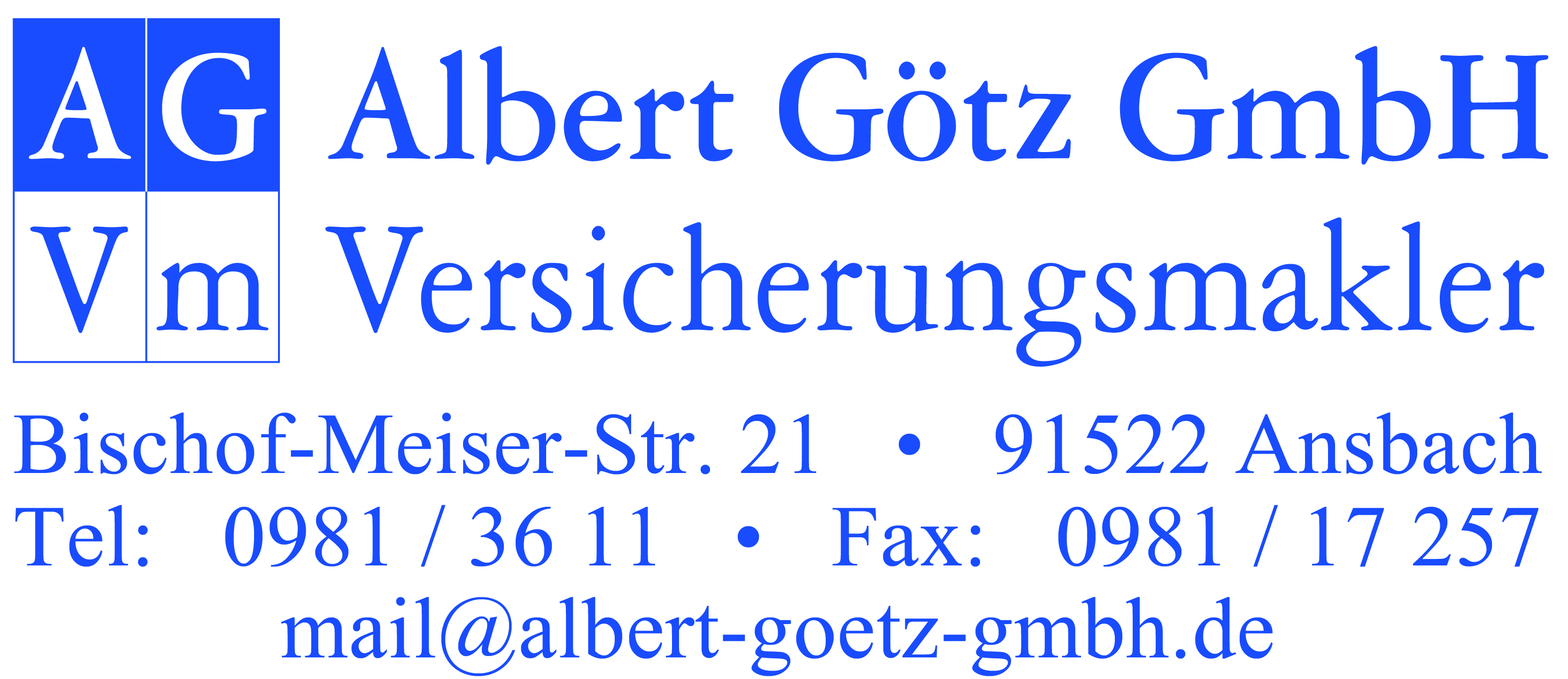 Kontakdaten der Albert Götz GmbH Versicherungsmakler Ansbach