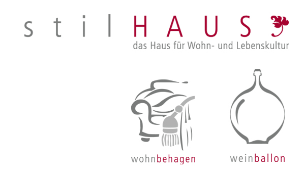 Drei Logo: für das Dach "Stilhaus" mit den beiden Unternehmen "Weinballon" und "Wohnbehagen"