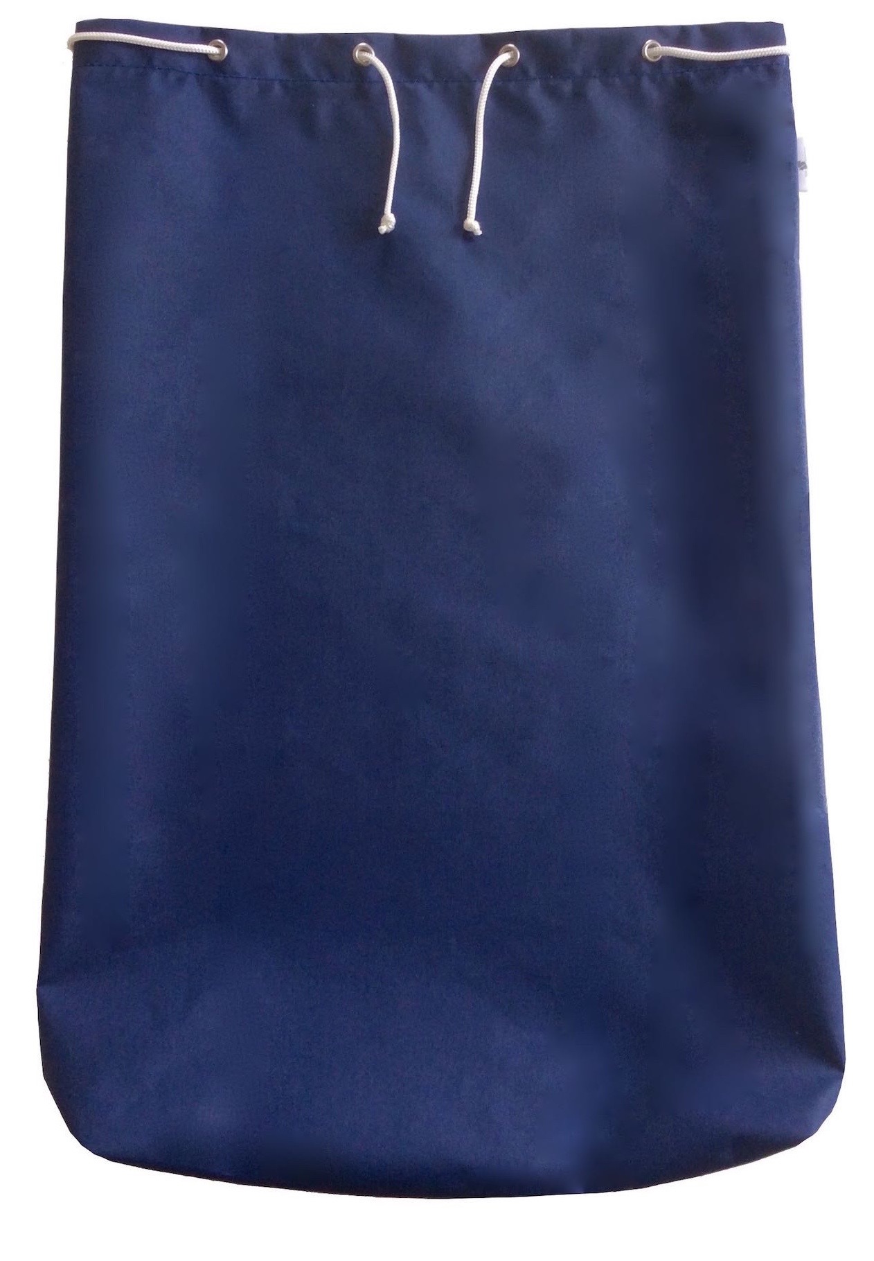 Blauer Segelsack mit Ösen und Kordel.