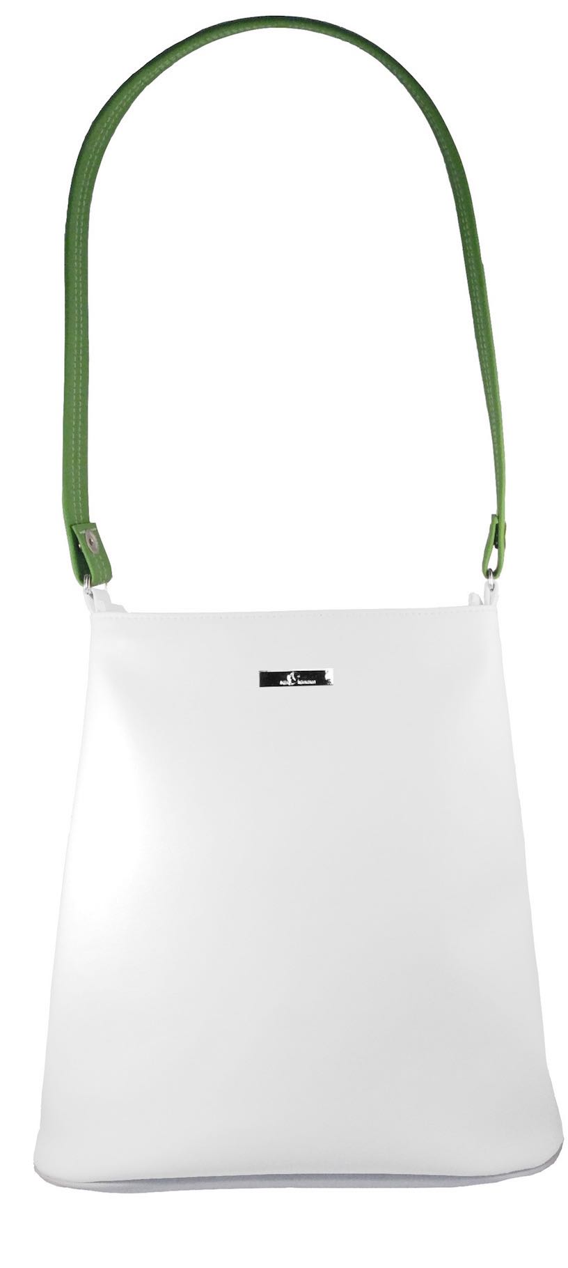 Die Puristische - eine Handtasche mit wechselbaren Henkeln. Hier in  Weiß mit Frühlingsgrün.