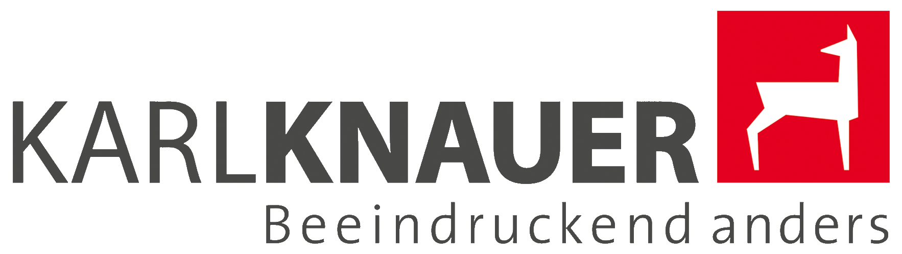 Karl Knauer Schriftzug mit dem Reh als Bildmarke und dem Claim "Beeindruckend anders"