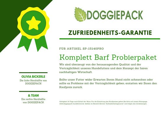 Hundefutter testen mit Geld-zurück-Garantie - das gibt es nur bei Doggiepack