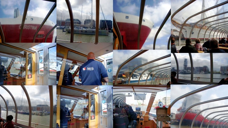 Collage:
Bei schlechen Wetter ist die Lady Sunshine mit dem Glas-Dach ein Windgeschützter Ort für eine Hafenrundfahrt in Bremerhaven.