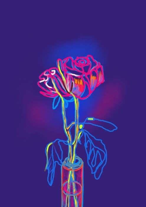 Rose im Glas in nächtlicher Umgebung - digitale Zeichnung von Margarita Siebke - ArtMSiebke