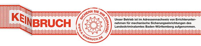 Unser Betrieb ist als Errichterunternehmen offiziell im Adressennachweis des LKAs Baden-Württemberg gelistet.