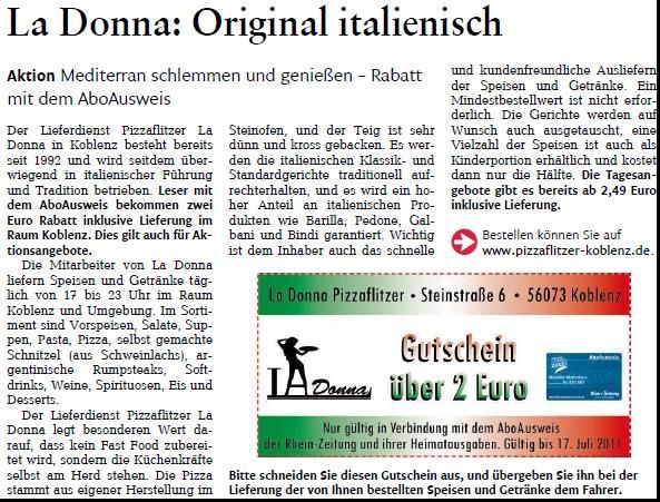 Pressetext La Donna Koblenz, Rhein-Zeitung
