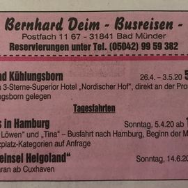 Bernhard Deim - Busreisen in Bad Münder am Deister