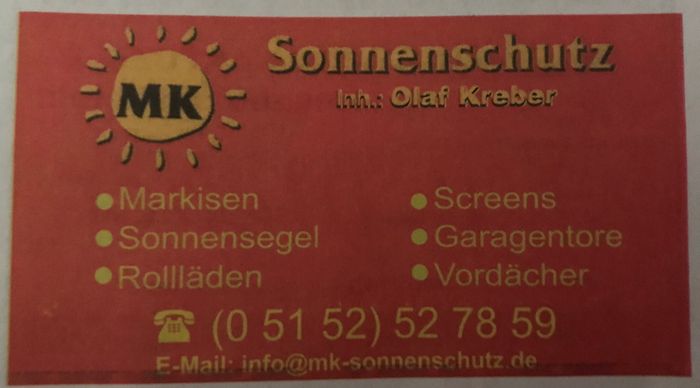 Kreber Olaf - MK Sonnenschutz - 1 Bewertung - Hessisch Oldendorf