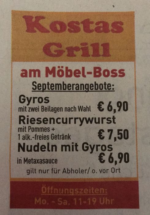 Kostas Grill am Möbel Boss