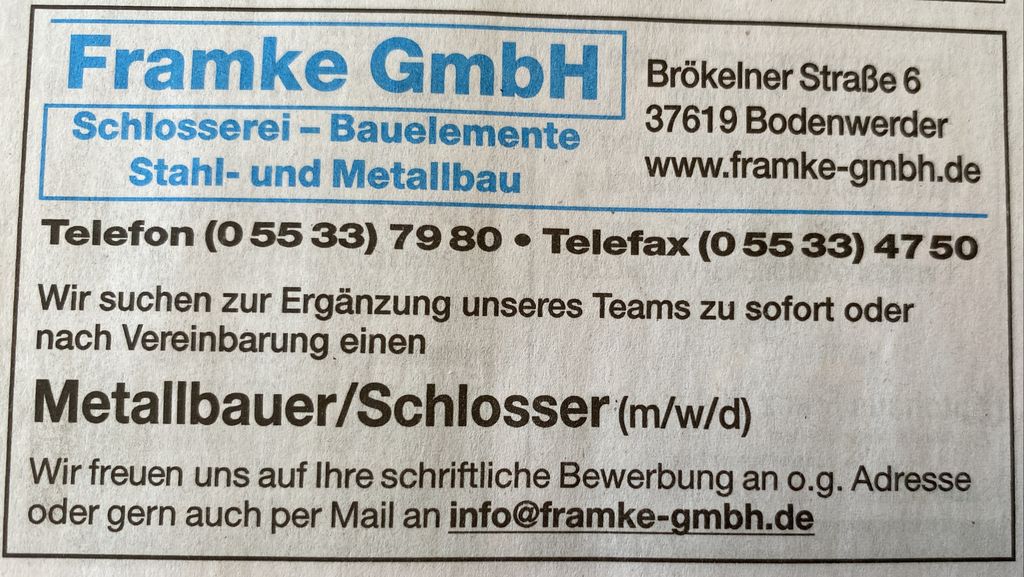 Nutzerfoto 1 Framke GmbH Schlosserei-Bauelemente, Stahl- u. Metallbau