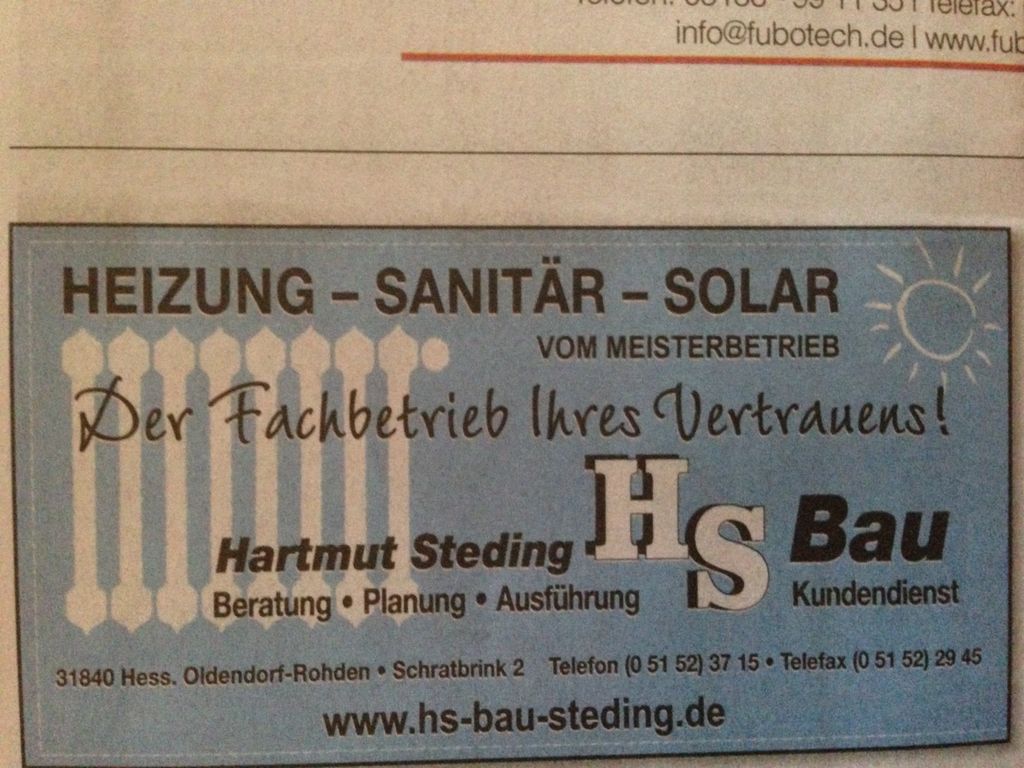 Nutzerfoto 1 HS Bau Hartmut Steding Inh. Christian Steding Heizung-Sanitär-Solar-Kundendienst