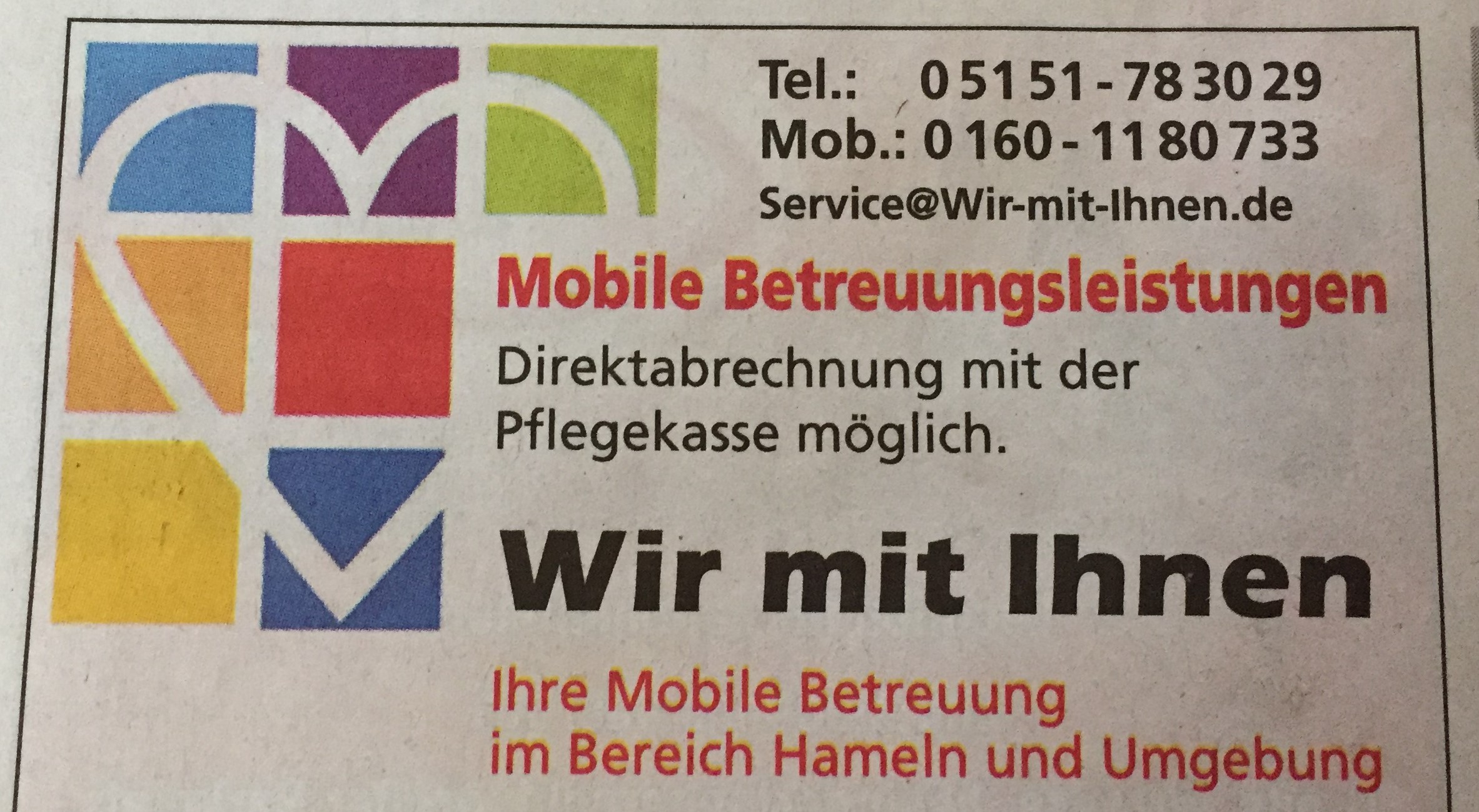 Bild 1 Wir mit Ihnen   Mobile Betreuungsleistungen in Hameln