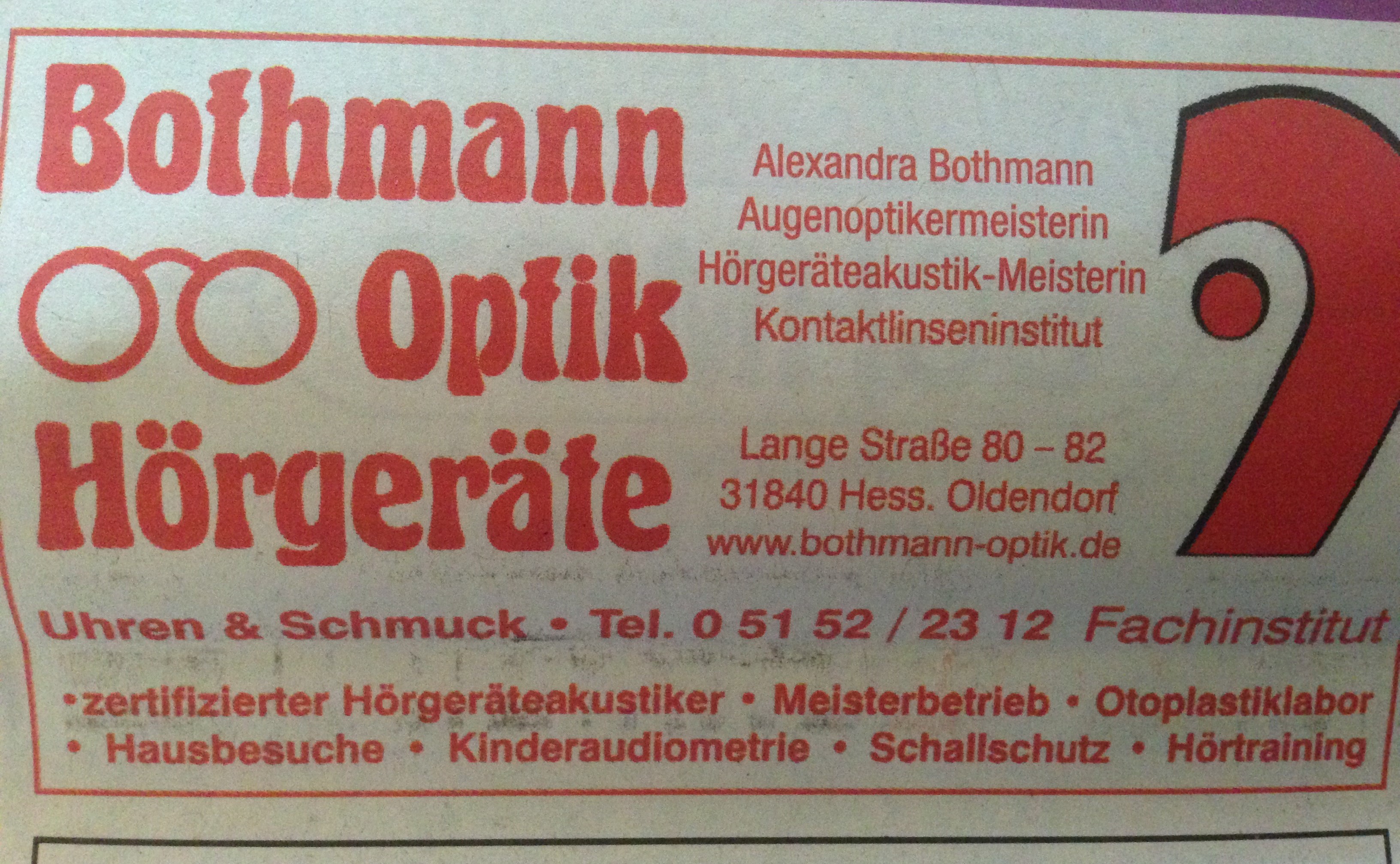 Bild 1 Bothmann Willi Optiker u. Akustiker in Hessisch Oldendorf