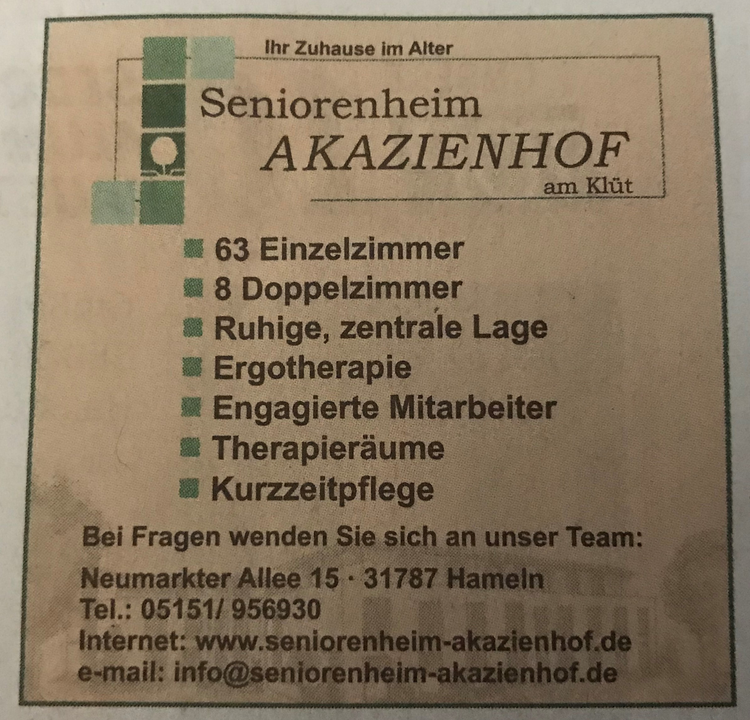 Bild 1 Senioren Heim Akazienhof am Klüt GmbH in Hameln