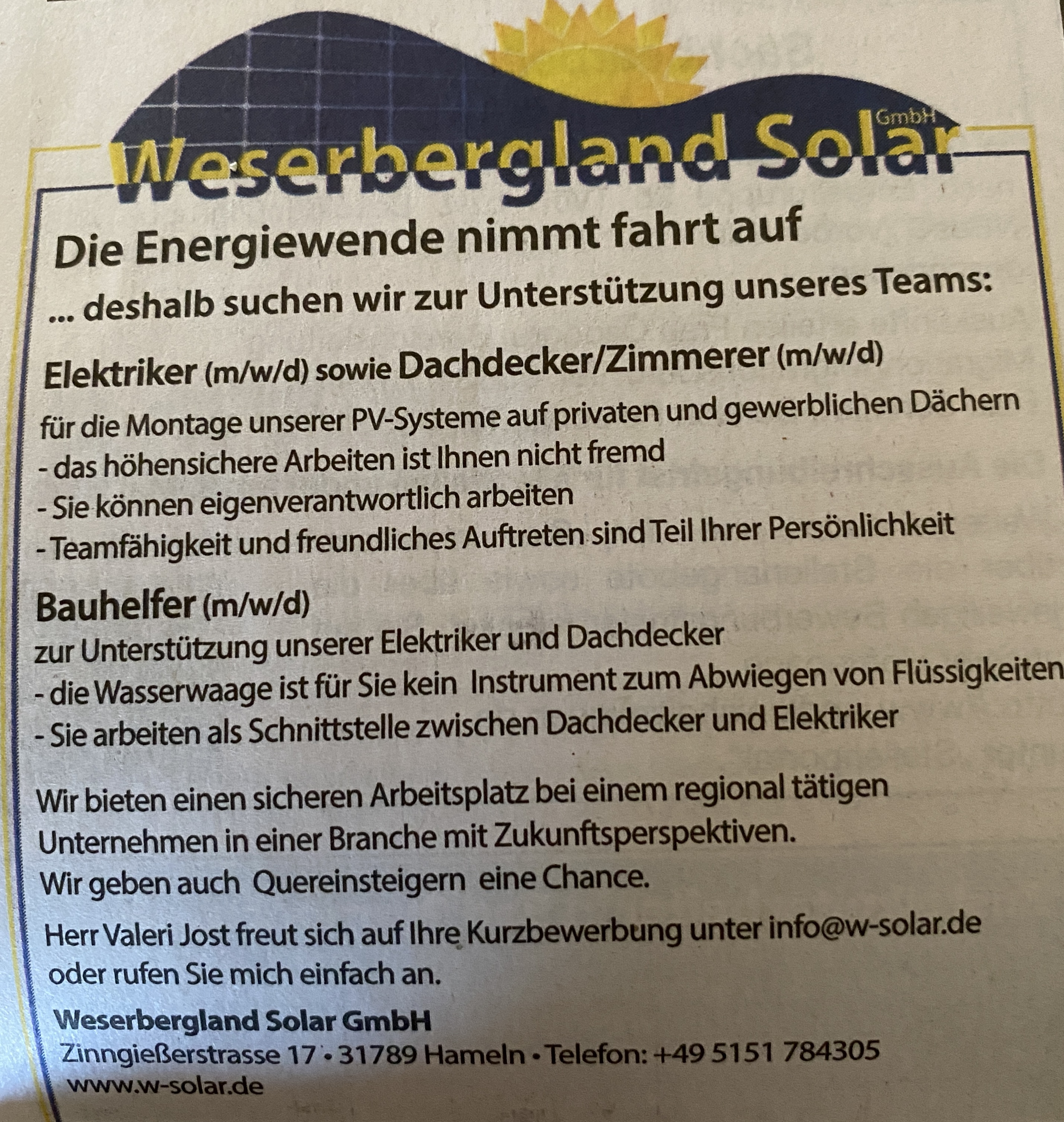 Bild 1 Weserbergland Solar GmbH in Hameln