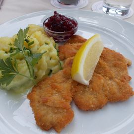 nett angerichtete kleine Portion Schnitzel