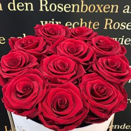 Personalisierte Samt Glamour Flowerbox in Farbe Beige mit Roten Infinity Rosen