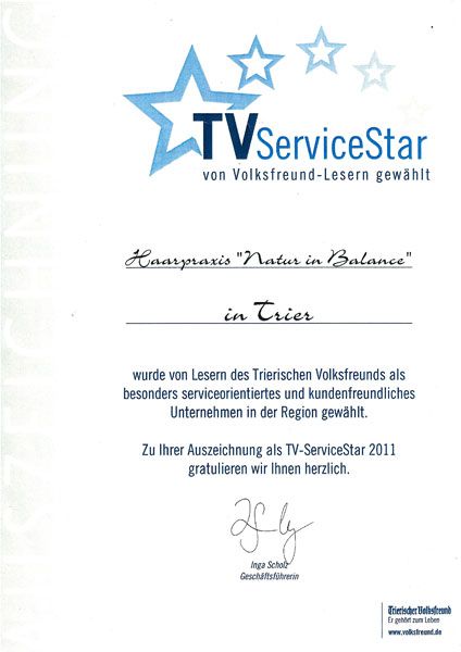 Auszeichnung mit dem TV-ServiceStar 2011