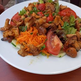 Sommerlicher Blattsalat mit sautierten Pfifferlingen