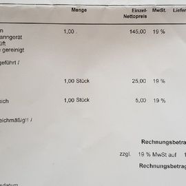 Neutraler Auszug aus der Rechnung, um sich ein besseres Bild meiner Bewertung machen zu können.