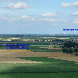 Panoramabild Richtung 41812 Erkelenz davor mit der Ortschaft 41812 Erkelenz-Hoven etwa von der Bildmitte nach rechts