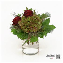 Blumenstrauß mit roten Ecuador Rosen "Explorer" und französischen Hortensien