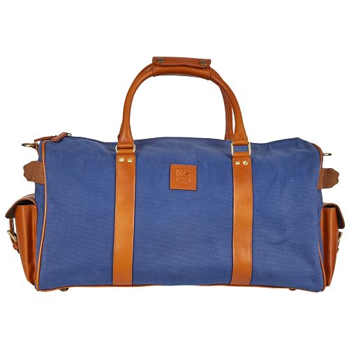 Weekender / Reisetasche aus blauem Canvas und braunem Leder