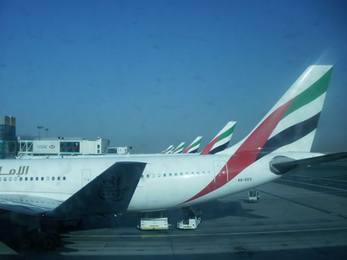 Ein kleiner Teil der Emirates-Flotte und ein schöner Morgen am Dubai Int. Airport 