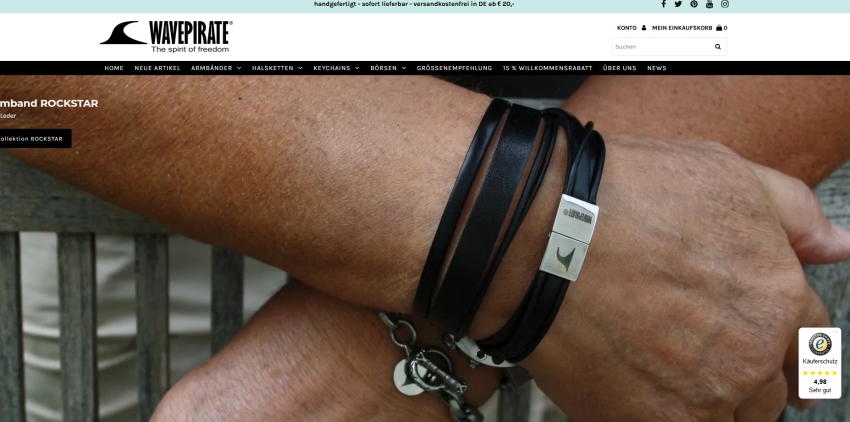 WAVEPIRATE Online-Shop
Handgefertigte Accessoires aus Leder - Segeltau - Edelstahl für Sie &amp; Ihn