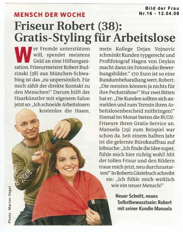 Mensch der Woche in der &quot;Bild der Frau&quot;, 2008 - Mach&apos;Schnitt bei BUDZ FRISEURE