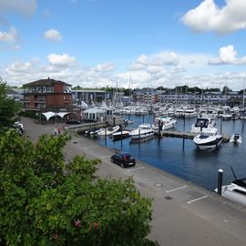 Ancora Marina, Neustadt in Holstein, Blick vom Leuchtturm auf den Südhafen