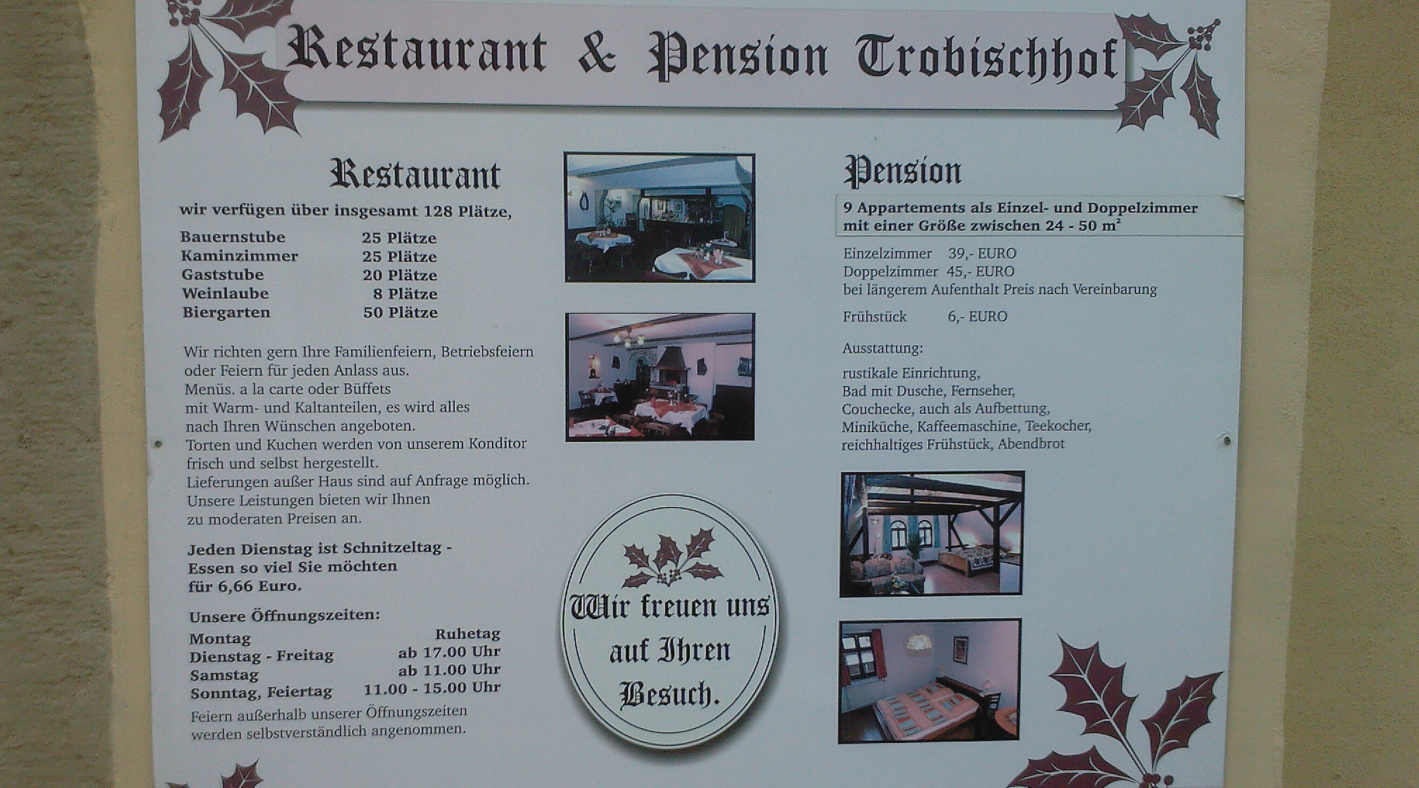 Pension und Restaurant Trobischhof: Die Preise