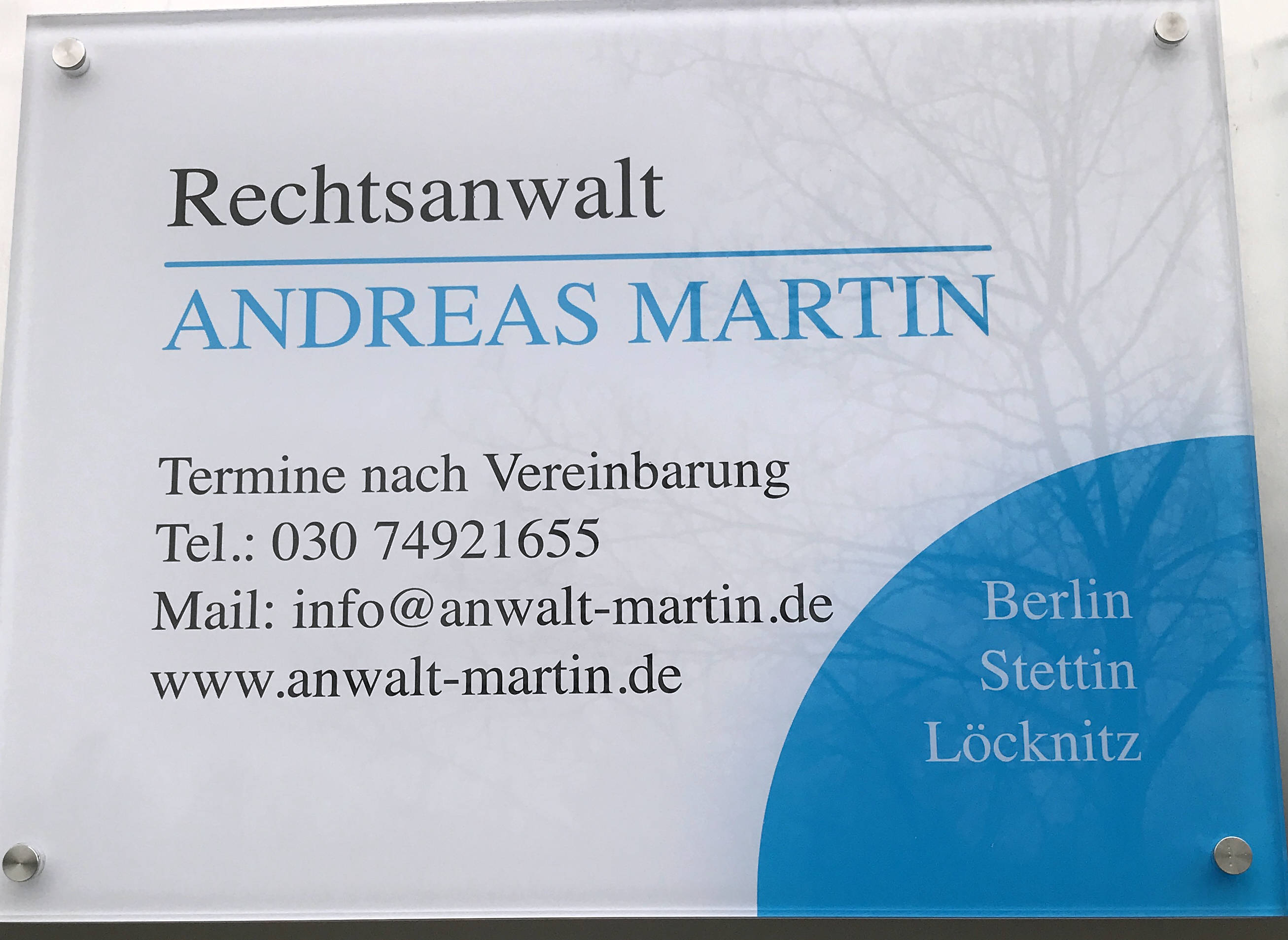 Kanzleischild- Anwaltskanzlei in Berlin Marzahn