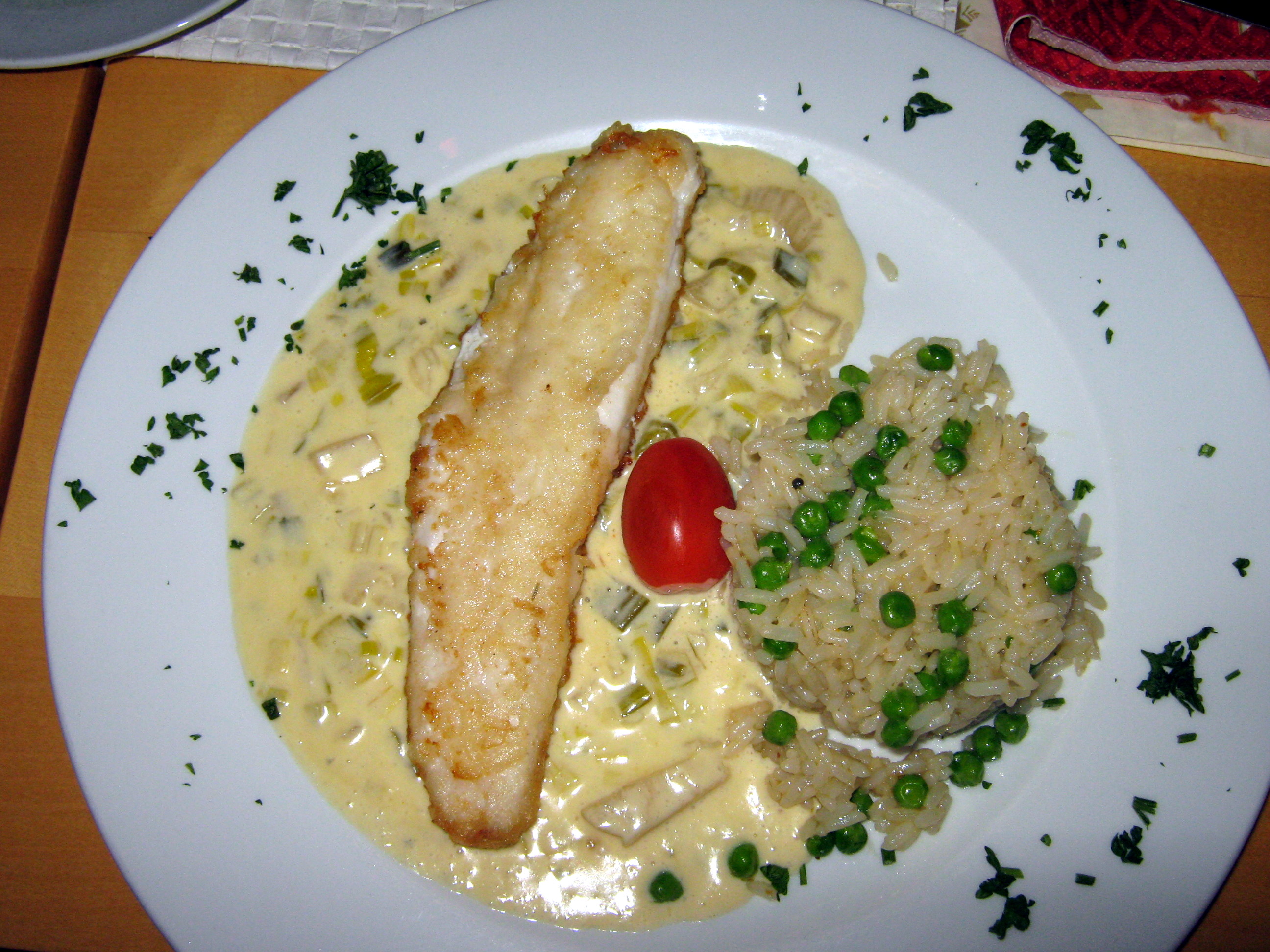 Fischgericht mit Reis