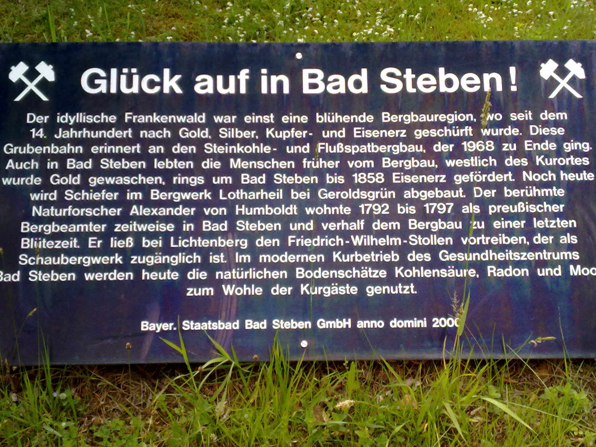 Hinweisschild &uuml;ber den Bergbau in Bad Steben und den Friedrich Wilhelm Stollen