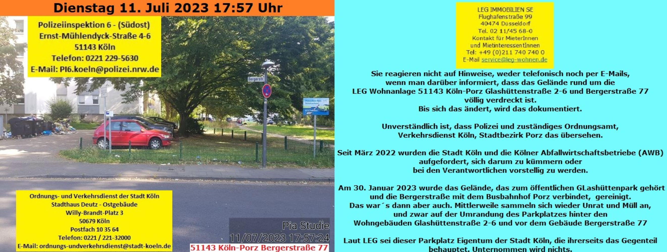 51143 Köln-Porz Glashüttenstraße 2-6 und Bergerstraße 77 
Details sind im Foto beschrieben.
