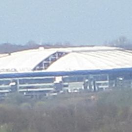 Die Arena auf Schalke, von Zeche Zollverein in Essen aus aufgenommen