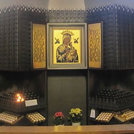 Marienbild in der Propstei Wattenscheid. Die Inschrift &quot;Heilige Gottesmutter Maria, Trösterin der Betrübten&quot;