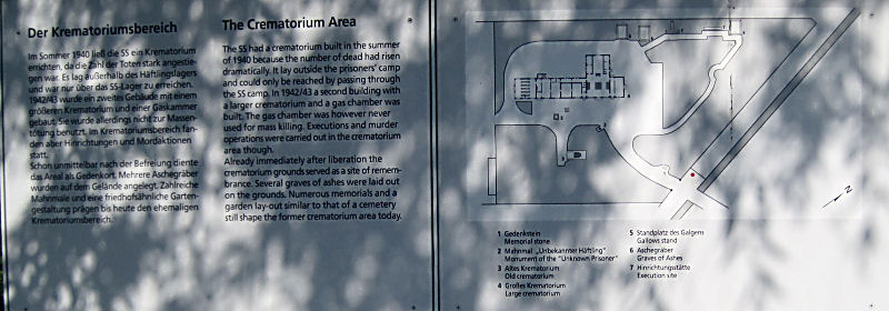KZ-Gedenkstätte Dachau: Tafel zur Erklärung des Aufbaus des Krematoriums