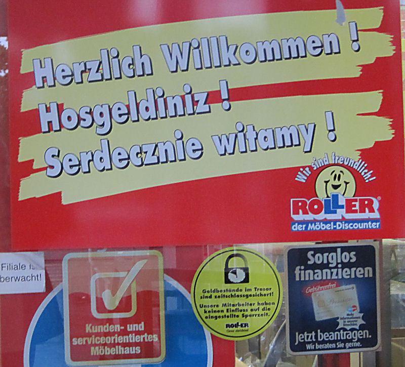Begrüßung in mehreren Sprachen, deutsch ist auch dabei