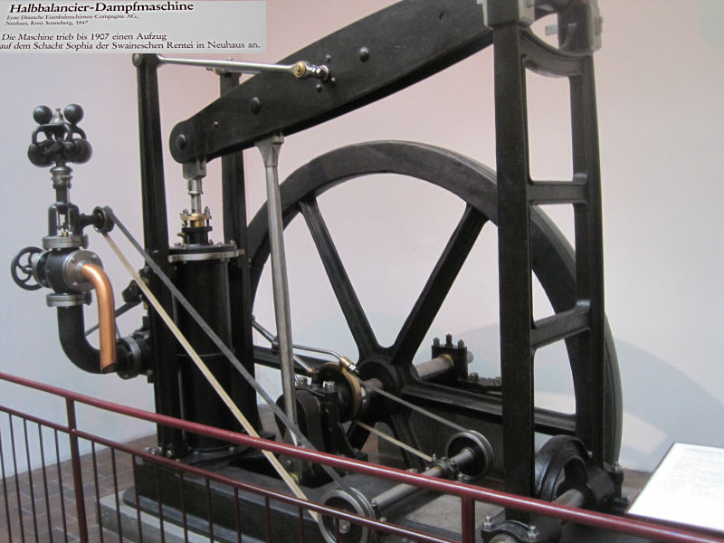 Deutsches Museum - Bereich Wind- und Wasserkraft:
Halbalancier-Dampfmaschine