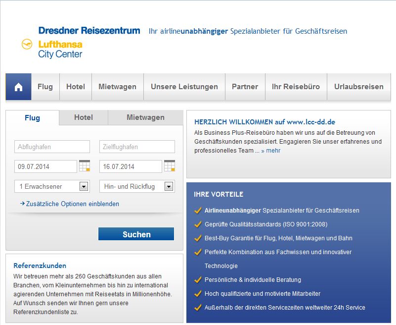 Webseite der Dresdner Reisezentrum GmbH