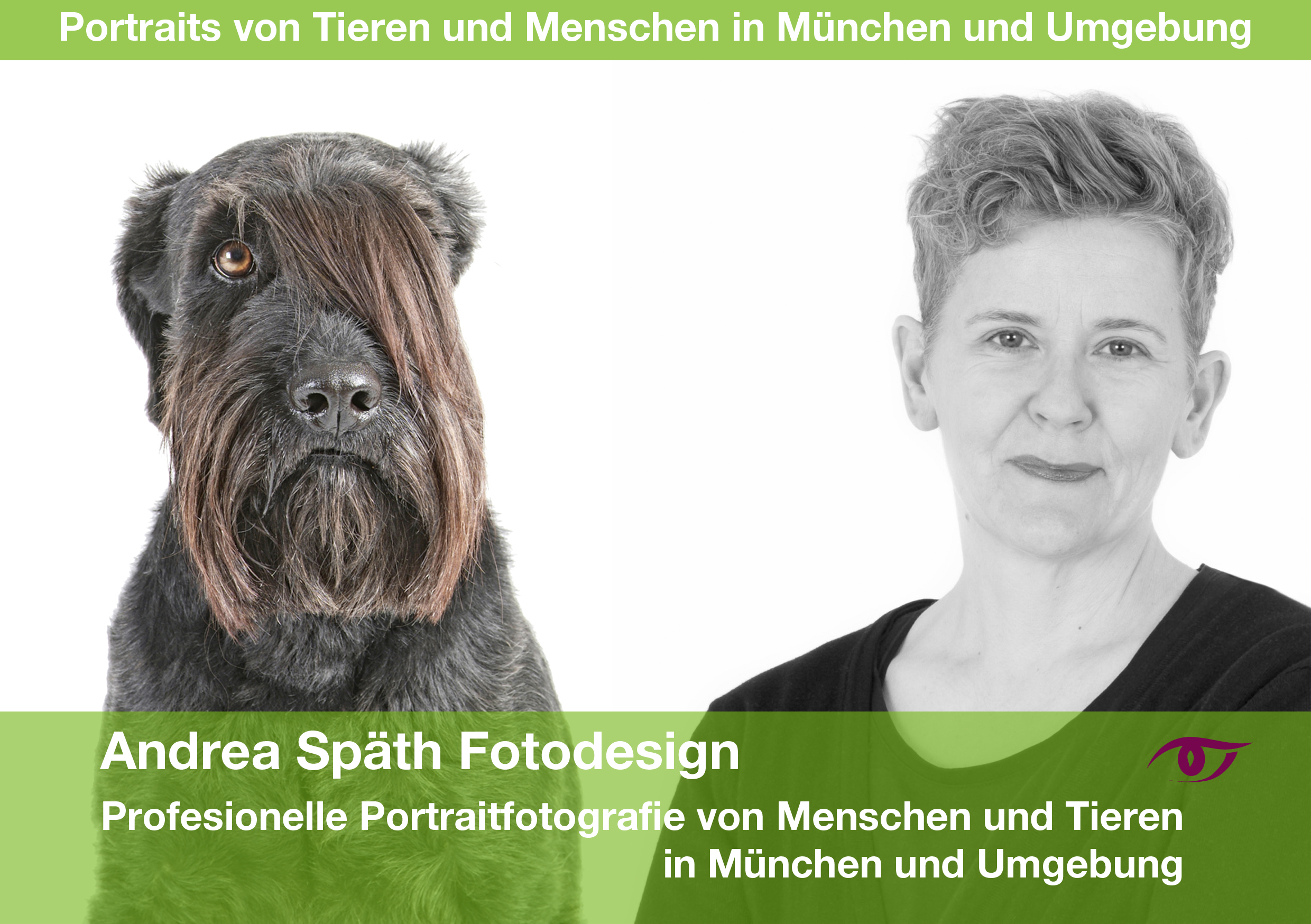 Andrea Späth und ein Hundeportrait der Fotografin.