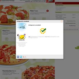 Bestätigung: Die Bestellung wurde erfolgreich übertragen. Screenshot von Pizza.de